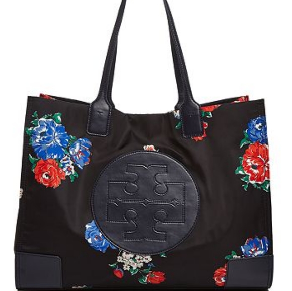 AUTHENTIC TORY BURCH ELLA BLACK FLORAL TOTE BAG - Picture 2 of 2